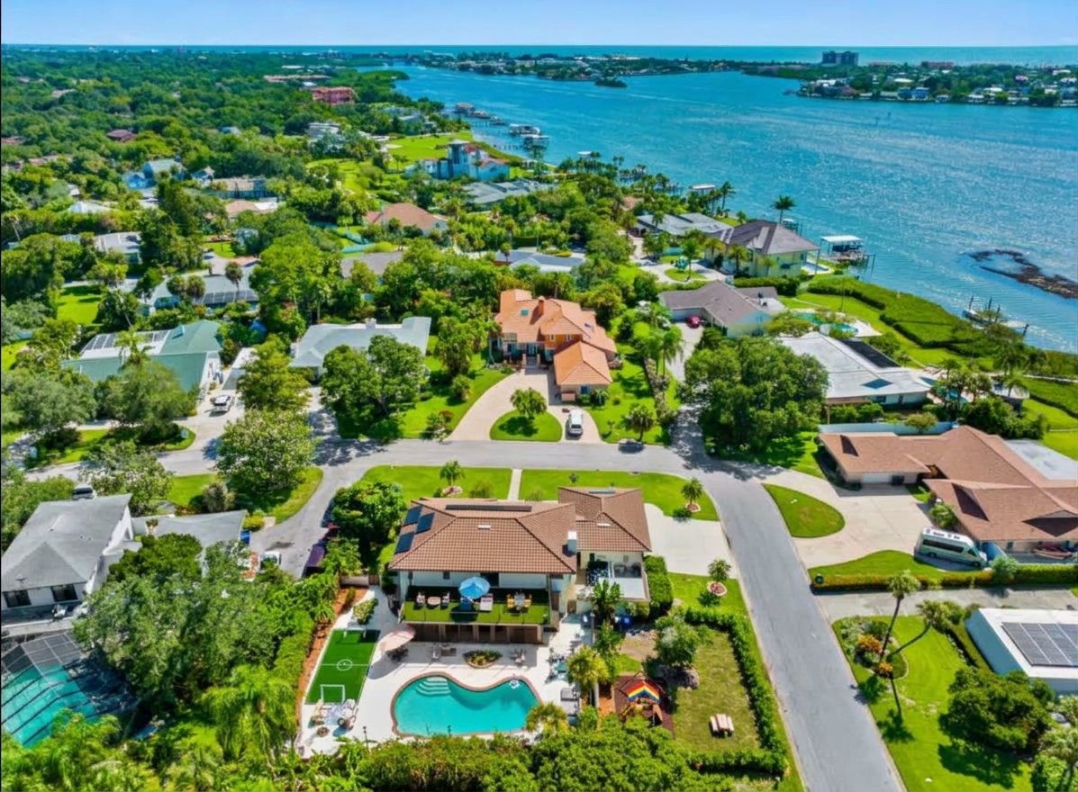 The estate and the waterfront from the air